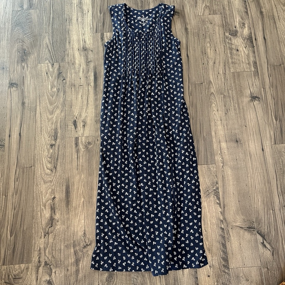 The Vermont Country Store Floral Dress Sz S Navy Blue 100% Cotton Cottagecore